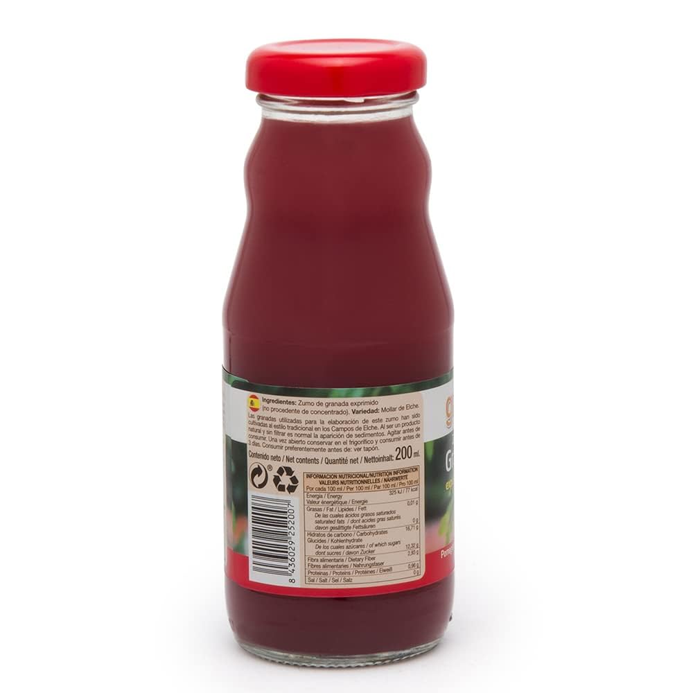 Granavida Zumo de Granada Natural Exprimido. Elaborado con Granadas Variedad Mollar de Elche.Pack de 24 Unidades