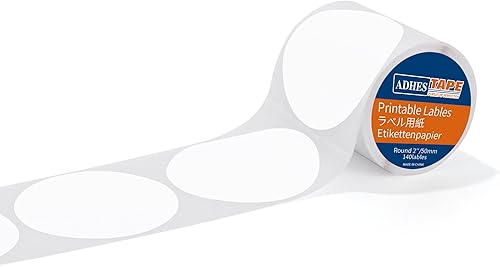 ADHES - Rollo de etiquetas térmicas directas redondas de 2 pulgadas (1.969 in), compatible con impresora térmica, etiquetas adhesivas multiusos para