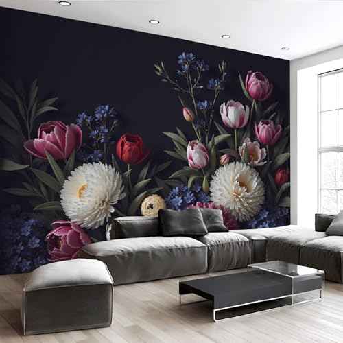 Papel pintado 3D de lujo efecto seda con elegante motivos florales de gran pared 5