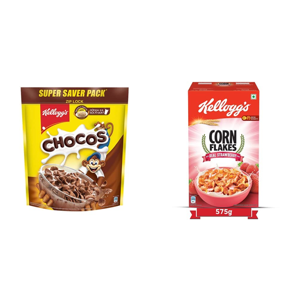 Kelloggs Combo, Kelloggs Chocos, High in Protein, B Vitamins, Calcium And Iron, 1.2kg Pack and Kelloggs Corn Flakes Real Strawberry Puree, 575g (B08D3SNL9W) Amazon Price History, Amazon Price Tracker