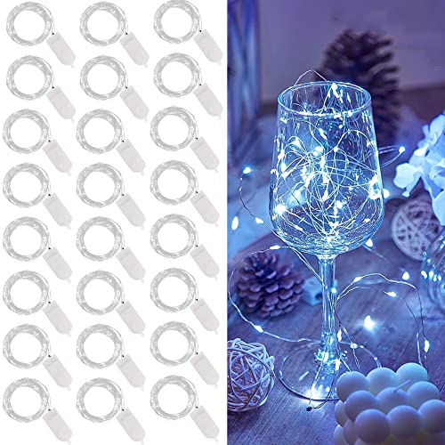 WATERGLIDE 24 Pack Fairy Lights Battery Operated (Included), 7 ft 20 LED Mini String Lights, Waterproof Silver Wire Firefly Starry Lights for DIY Wedding Christmas Party Mason Jars Decor, Cool White by WATERGLIDE - Used condition - US$15.15