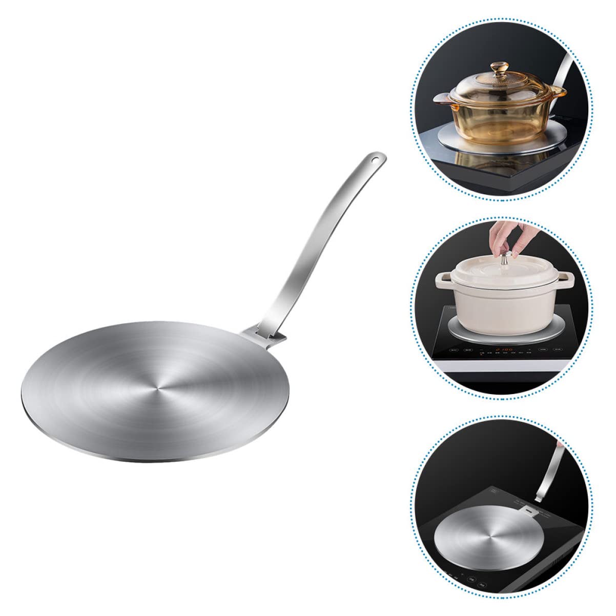 Stainless Steel Heat Conduction Plate Heat Diffuser Plate Clear Cookware Induction Adapter Diffuser Cleaner Brush Kitchen Must Haves Induction Plate Reusable Gas Stove Drinks