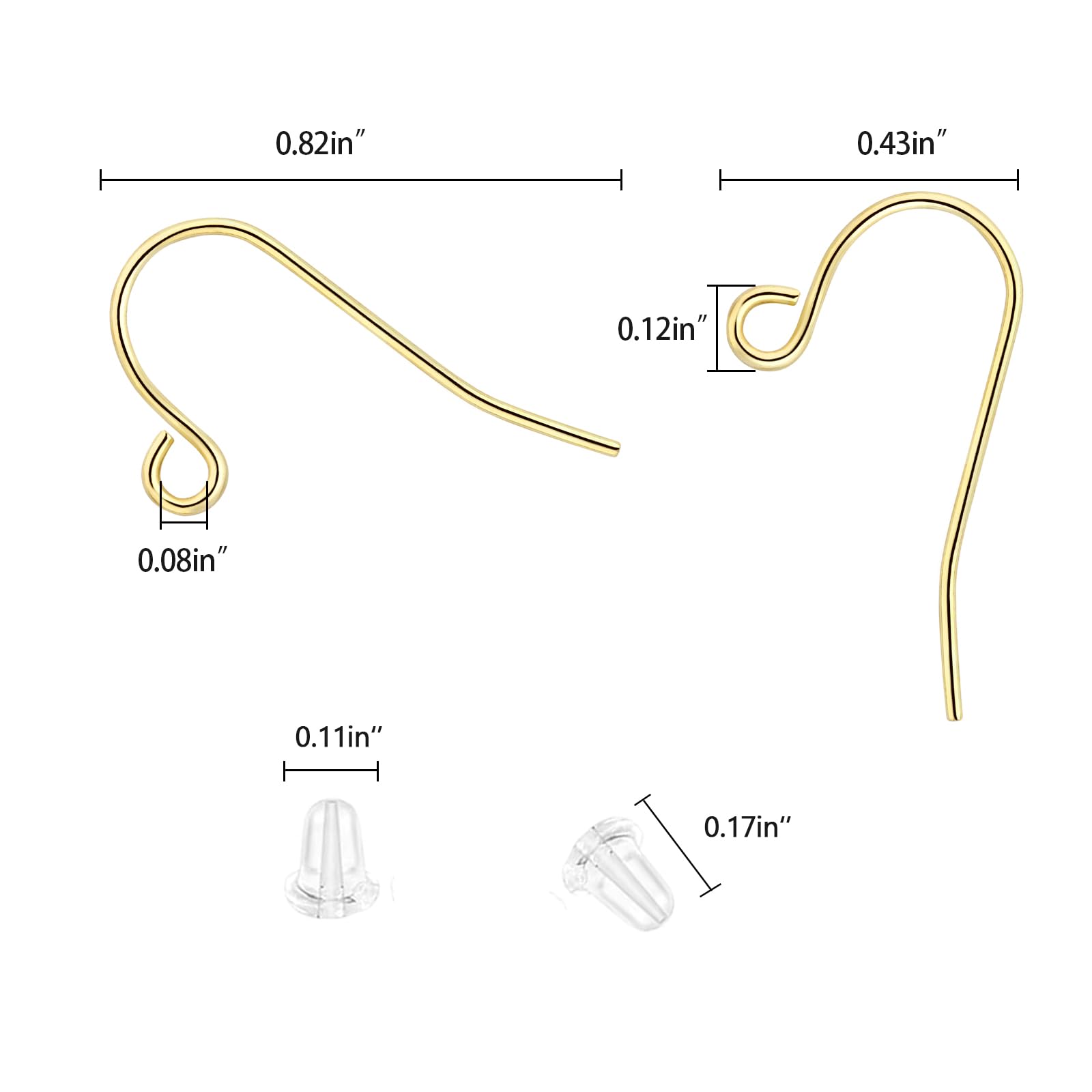 SAKDWUR 14K Gold Earring Hooks - 100Pcs Hypoallergenic Earring Hooks for Jewelry Making, Fish Earring Findings for Jewelry Making with 100Pcs Clear Rubber Earring Backs for DIY Jewely