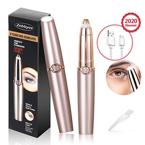 Epilatore Sopracciglia Donna, Flawless Indolore Brows Trimmer, LED Incorporato, USB Ricaricabile, Perfette Elettrico Rasoio Viso (Oro rosa)