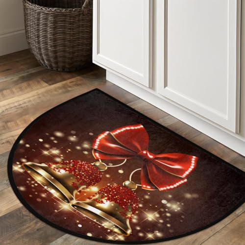 Image of cfpolar Christmas Red Bells Xmas Half Round Door Mat Outdoor Entrance Large 24 inchx36 inch Half Circle Welcome Entrance Way Mat Semi Circular Front Door Mat Area Rug for Garage, Patio, High Traffic Areas