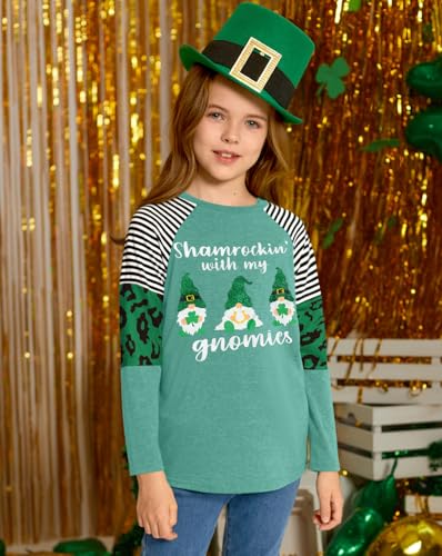Image of BesserBay Girls St Patrick's Day Raglan Shirt Irish Sequin Lucky Stripe Shamrock Graphic Top 4-14 Years