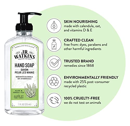 J.R. Watkins 104629 Liquid Hand Soap With Dispenser, Moisturizing Hand Soap, Alcohol-Free Hand Wash, Cruelty-Free, Liquid Soap For Bathroom Or Kitchen, Aloe & Green Tea thumb #1