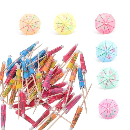 PHMING 100 Pièces Parasol Cocktail 10 cm, Papier Decoration Cocktail, Coloré Pic Apero, Idéal pour La Décoration de Boissons Lors de Fêtes, Bars et...
