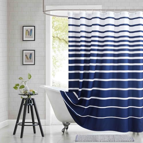 BESTRIPES Blue Shower Curtain 78 Inches Long, Modern Navy Blue and White Stripe Waterproof Polyester Shower Curtains for Bathroom, 72x78 Inches