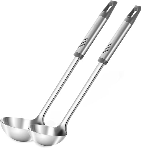 Cucharón de sopa, cucharón de acero inoxidable de 4 onzas para servir y cocinar, cucharones de cocina de 2 onzas con mango resistente al calor,