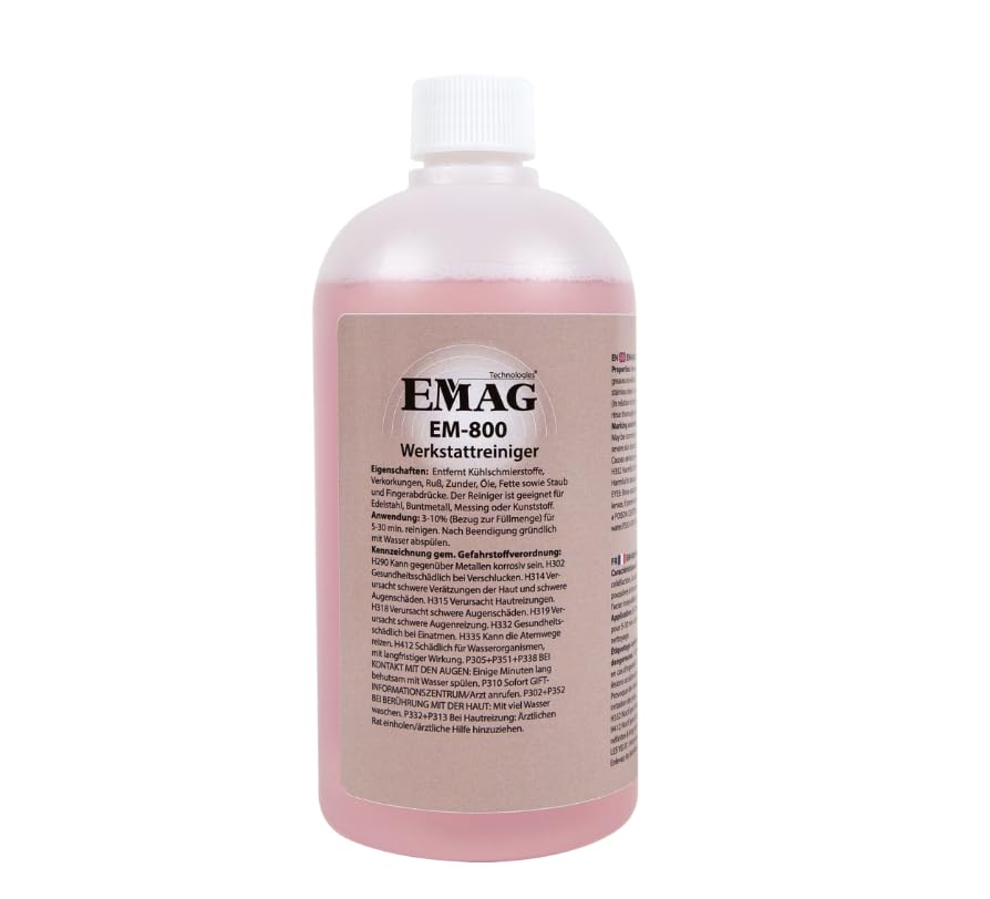 EMAG Limpiador de taller EM-800 I limpiador ultrasónico especial para acero inoxidable y plástico, etc., elimina lubricantes refrigerantes, hollín, aceites, etc. I 500 ml