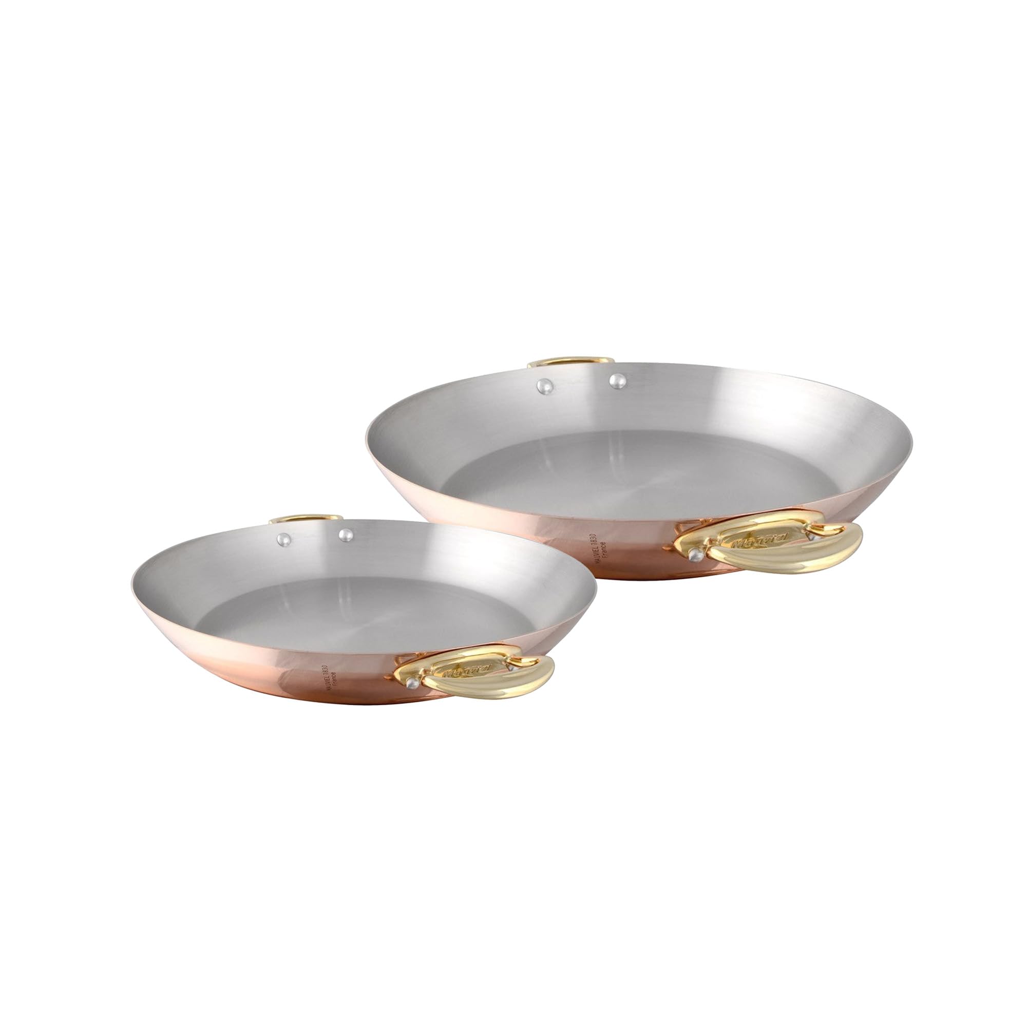 Mauviel M'150B 1.5mm Polished Copper & Stainless Steel 2-Piece Round Pan Set With Bronze Handles, Made in France