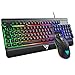 VicTsing Pack de Teclado y Ratón para Juegos con Cable Recubierto de Metal, Efecto de iluminación LED de Arco Iris, dpi del Ratón Ajustable,Compatible con Windows/Vista/Linux-Negro