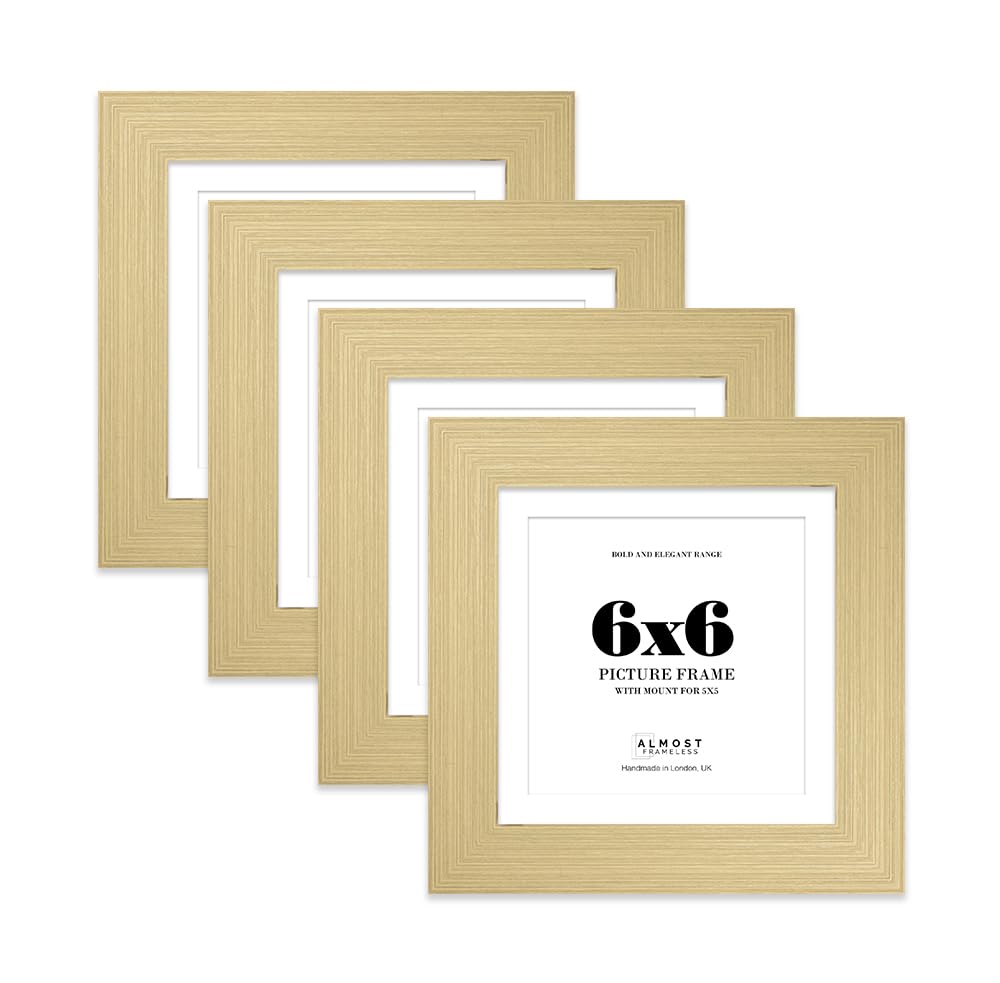 6x6" Gold Square Frame With Mount for 5x5" Pictures 28mm Edge Frame Display with Wall Hooks and Kickstand, 4 Pack โ image 1
