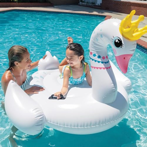 Image of Ride-On Air Inflatable Swimming Pool Float| Children Safety Rider Tube Float for Water Fun |Floater Raft Lounger Pool Mattress for Kids & Adults with Handles (Age 3+) (Majestic Swan)