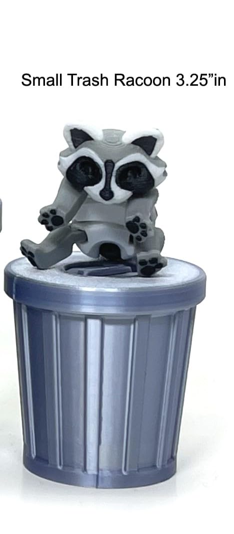 3D Printed Articulated Racoon with Trash Can, Grey and White Raccoon, Trash Panda, Articulated Racoon Fidget Toy for ADHD Autism AR001-B