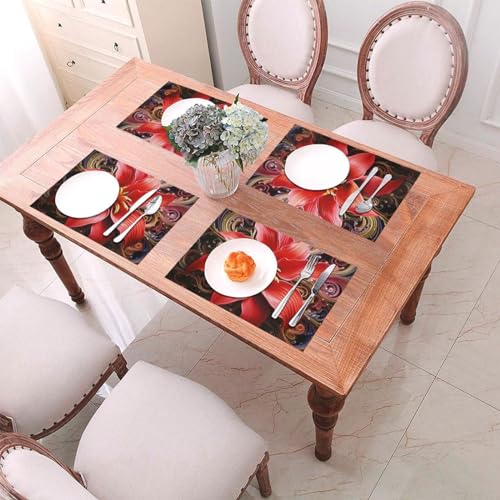 Sets de table en vinyle PVC tissé résistant chaleur rouge - 5