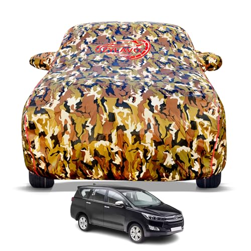 Image of Premium Car Cover For Toyota Innova Crysta (2016-2026) Models |100% Waterproof, UV & Dust Protection | Mirror & Antenna Pocket | Triple Stitched, Soft Inner Lining, Belt & Buckle (Jungle Print)