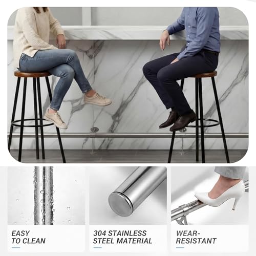 Image of Zonon 8 ft Bar Foot Rail Kit Silver Undercounter Mount Hardware and Tubing Complete Kit Foot Railing for Bar Dome End Cap Stainless Steel Brass Finish for Kitchen Island Indoor Outdoor