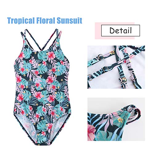 Image of Moon Tree Girls One Piece Swimsuits, Adjustable Double Straps Bathing Suits for Kids Girls Hawaiian Swimwear 3-16 Years