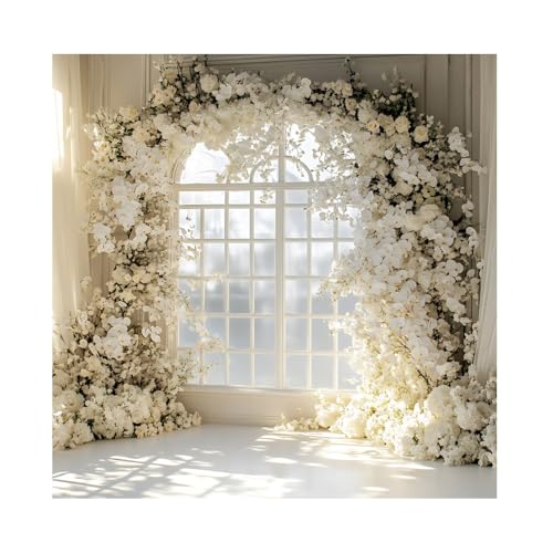 Ttincceer Fondo de Ventana Francesa 3x2 Arco de Flores Blancas Fondo para Fotografía de Cumpleaños de Niña Baby Shower Banner Decorativo para Fiesta de Bodas para Mujeres y Hombres