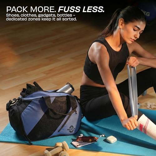 Image of NIVIA Hit 2.0 Gym Bag for Men & Women Durable, 22L Travel Duffle Bag with Spacious Main Compartment, Separate Shoe Pocket, Water-Resistant Duffle Bag for Gym, Sports, Workout & Travel Organizer(Blue)