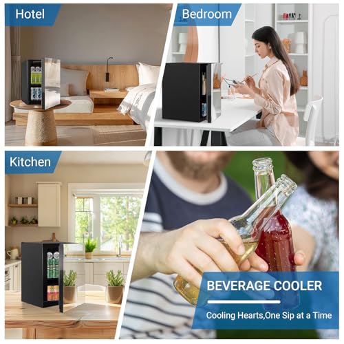 Image of Erivess Compact Beverage Refrigerator, 26 Can /0.65 Cu Ft Mini Fridge,Mirror
