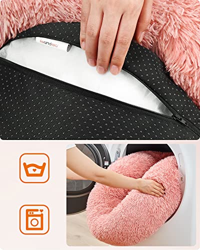 Feandrea Hundebett flauschig, Katzenbett, Donut Kissen, waschbar, Polsterung in der Mitte herausnehmbar, Langer Plüsch, 70 cm Durchmesser, rosa PGW039P01