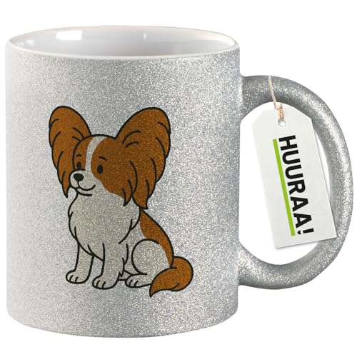 Huuraa Glitzer Tasse Papillon Comic Papi Geschenk 330ml Silber Papillon Präsent
