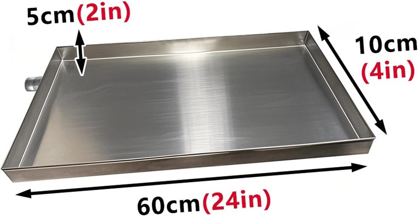 304 Stainless Steel Leak Proof AC Condensate Drain Pan, Heavy Duty 2" Height Drip Tray with Drain Hose for Air Conditioner, Washer, Water Heater, Garage, Kitchen (24x4 in)