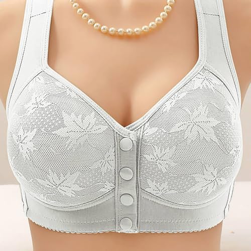 3 Pack Daisy Bras for Older Women No Underwire Front Closure Snap Bras Comfort Push Up Full Coverage Bra for Seniors2