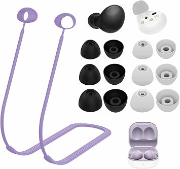 Strap Ear Tips Kit for Galaxy Buds 2 SM-R177, Anti-Lost Soft Silicone Lanyard Neck Rope Cord Leash Gel Eartips Earbuds Skin Accessories Compatible with Samsung Galaxy Buds 2 - Lavender