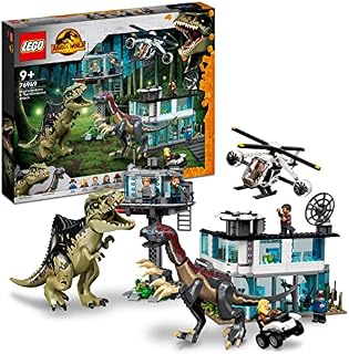 LEGO 76949 Jurassic World Giganotosaurus & Therizinosaurus Attack with 2 Dinosaur Toy Figures, ATV Car, Helicopter & Garage, Gifts for Kids, Boys and Girls