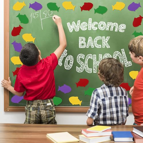Image of Ireer 48 Pcs Large Foam Fish Cutouts 6 Inch Colorful Fish Shapes Classroom Bulletin Board Decoration Back to School Foam Die Cut for Teachers Crafts DIY Office School Chalkboard Wall Decor