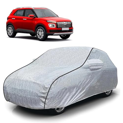 Image of Sulfar 100% Waterproof Car Body Cover Compatible with Mirror for Hyundai Venue (Triple Stitched, Full Bottom Elastic, Magic Silver with Black Piping)