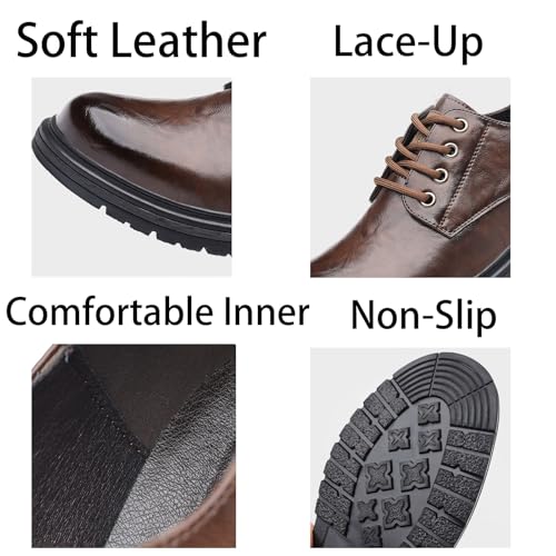 Mens Leather Lace-Up Dress Oxfords Shoes Round Toe Non Slip Chunky Heels Casual Derby Shoes for Formal Business Wedding4