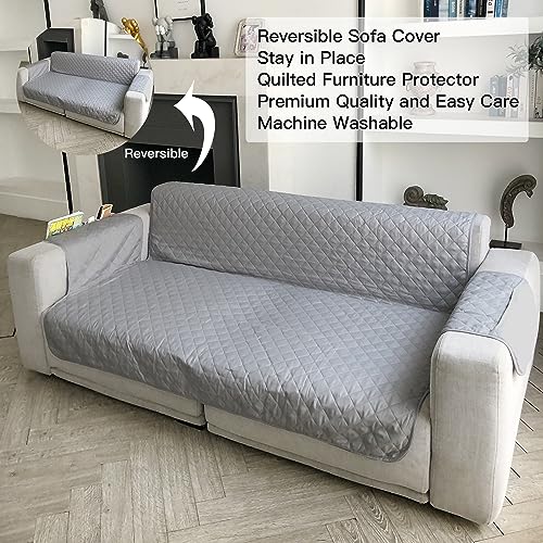 Yuppielife Reversible Sofa Slipcover, Couch Cover, Durable Non Slip Furniture Protector Cover For Pets Dog Kids, Oversize Sofa Width 78" Light Grey/Beige #TOP1