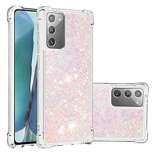Transparent Liquid Case für Galaxy Note 20 Silver, Gel Silicone Phone Case Glitter Floating Liquid Cover Ultra Slim Bumper Case Sparkly Back Case Resistant Hard Compatible with Samsung Galaxy Note 20