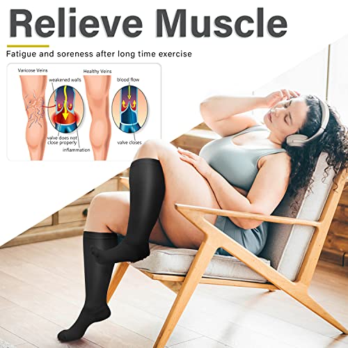 Image of Diu Life 3 Pairs Plus Size Compression Socks for Women and Men Wide Calf Extra Knee High Support for Circulation