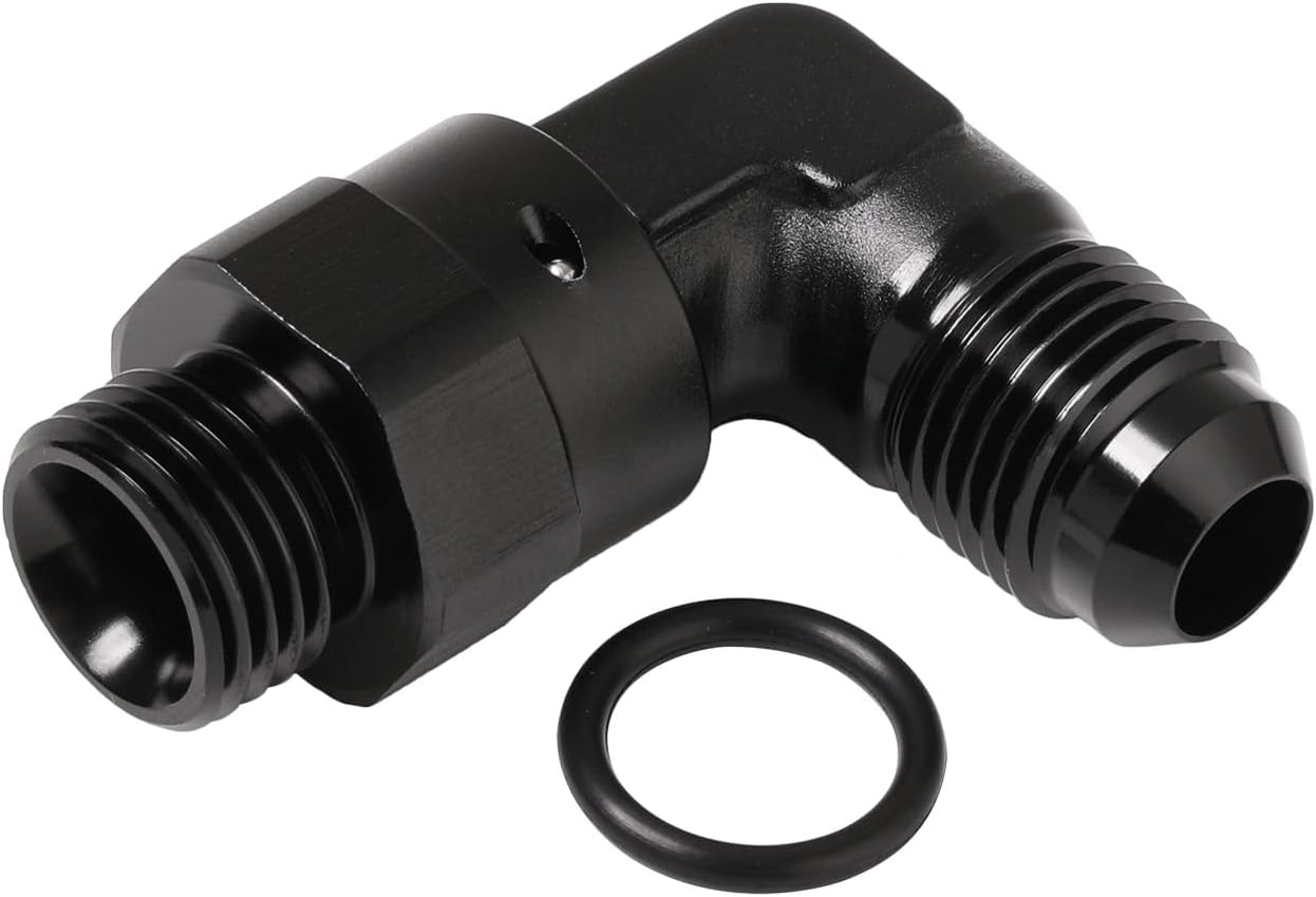 6AN Male Flare to 6AN -6 ORB O-ring Boss 90 Degree Swivel Fitting Adapter Aluminum Black