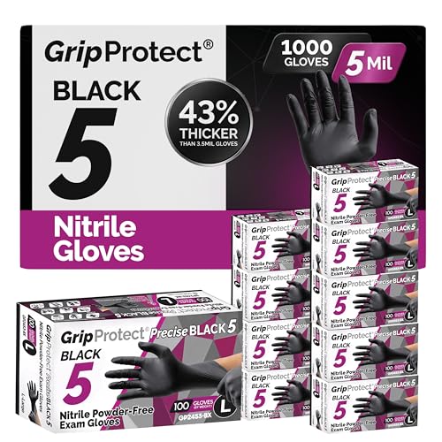GripProtect Precise 5 Mil Black Nitrile Gloves, Chemical Resistant Gloves