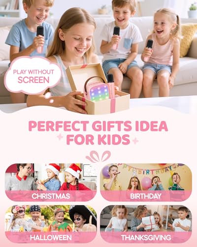 Image of YLL Upgraded Mini Karaoke Machine with 4 Wireless Microphones Toy for Kids, 2026 Top Birthday Gifts for Girls Boys, Portable MP3 Player for Ages 3, 4, 5, 6, 7, 8, 9, 10, 11, 12+ Year Old Party (P-Ink)