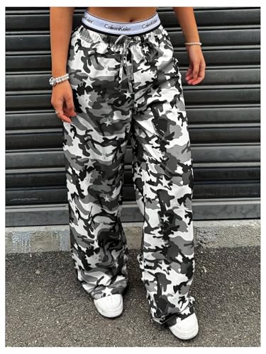 SOLY HUX Women's Plus Size Camo Pants Y2k Drawstring Elastic Waist Wide Leg Baggy Long Pants Trousers Streetwear3