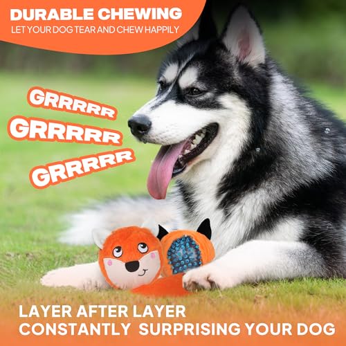 Image of Fida Squeaky Dog Toys for Aggressive Chewers 3 in 1, Dog Chew Toys with 3 Layers,Interactive Dog Toys for Large Dogs Balls to Keep Them Busy for Small Medium Dogs(Fox)