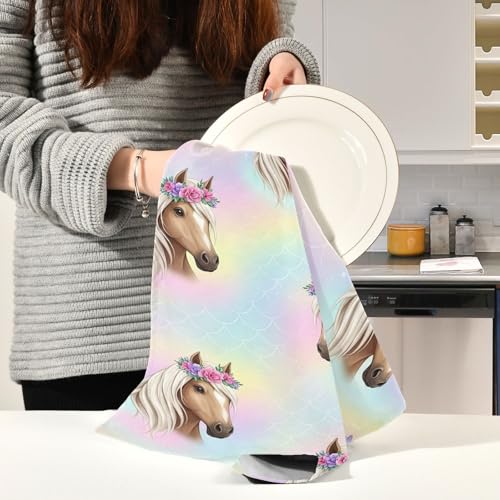 Torchons de cuisine pastel absorbants motif cheval mignon