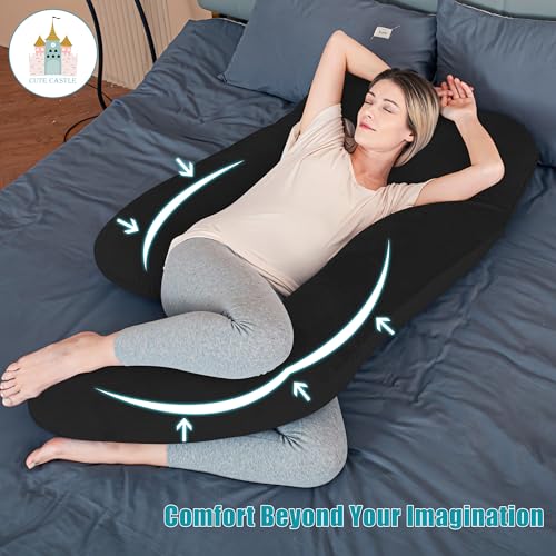Image of Cute Castle Pregnancy Pillows, Soft U-Shape Maternity Pillow with Removable Cover - Full Body Pillows for Adults Sleeping - Pregnancy Must Haves - Jumbo 57 Inch - Black