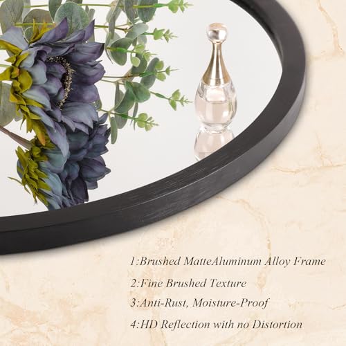Image of AOAOPQ Black Round Mirror for Wall Small Round for Bathroom Entryway Living Room Hallway Matte Frame Mirrors Anti Rust Hangs Tempered Glass for Bedroom Entry Dining Room