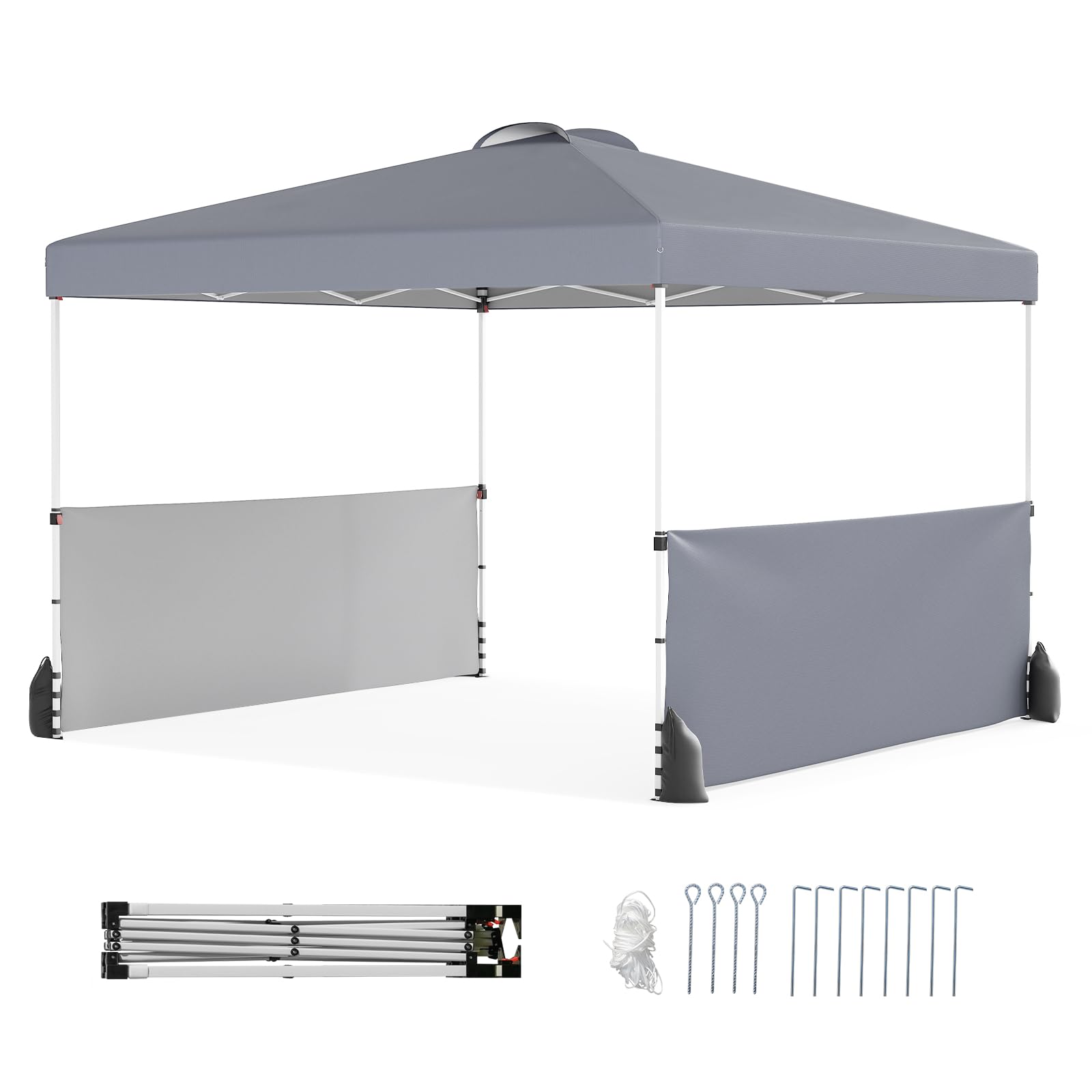 TANGZON 3 x 3M Pop Up Gazebo, 3-Level Height Adjustable Instant Event Shelter with Vented Top, Wheeled Bag & 4 Sandbags, Outdoor Portable Party Canopy Tent (Grey, with 2 Half Sidewalls)