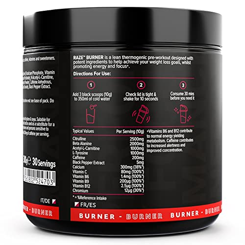 Protein Works | Raze Burner Pre Workout Powder | Thermogenic | Caffeine, Carnitine & Tyrosine | Sour Cherry & Apple | 30 Servings - Image 3