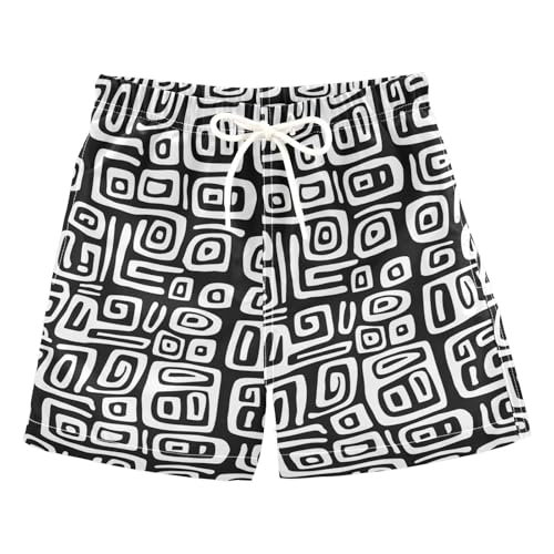 Boys Swim Trunks Black White Geometric Design Beach Board Shorts Quick Dry Swimsuit Toddler Kid Teen